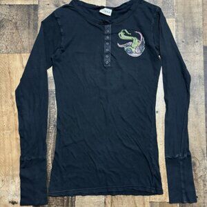 Vintage Gothic Baby Tee Jeweled Grunge Ankh USA Made tattoo Medium Y2K